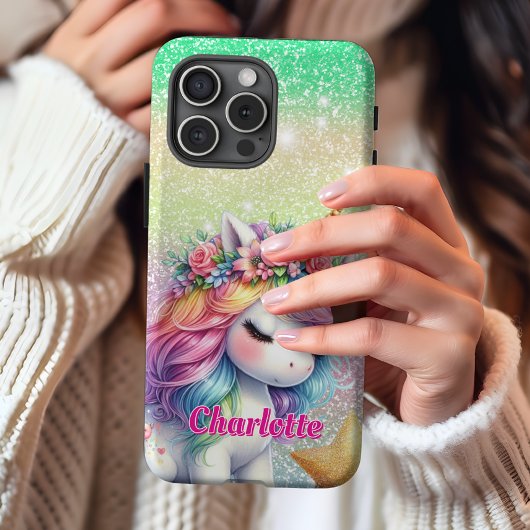 きらめくユニコーン魔法の星 iPhoneケース