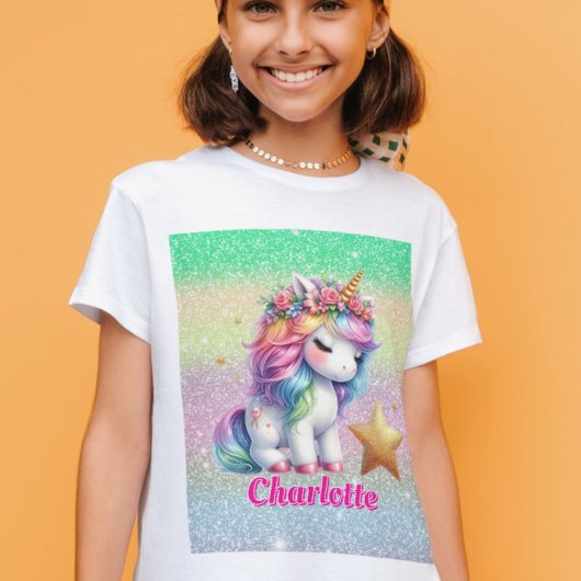 きらめくユニコーン魔法の星 Tシャツ
