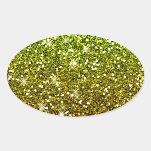 きらめくライトグリーン金ゴールドグリッター 楕円形シール (正面)
