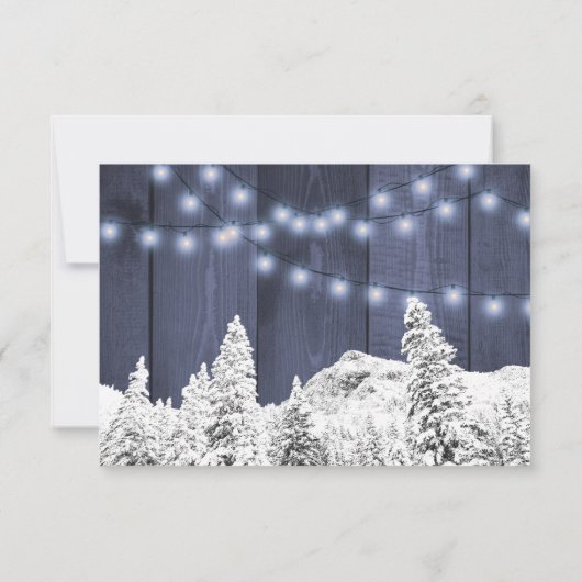 きらめくライト冬の納屋の木の結婚式の出欠 出欠カード (裏面)