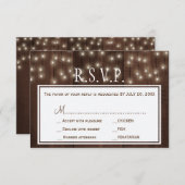 きらめくライト素朴な納屋の木の結婚式rsvp 出欠カード (正面/裏面)
