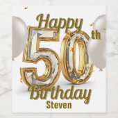 きらめくラグジュアリーエレガントゴールデン50誕生日 ワインラベル (シングルラベル)