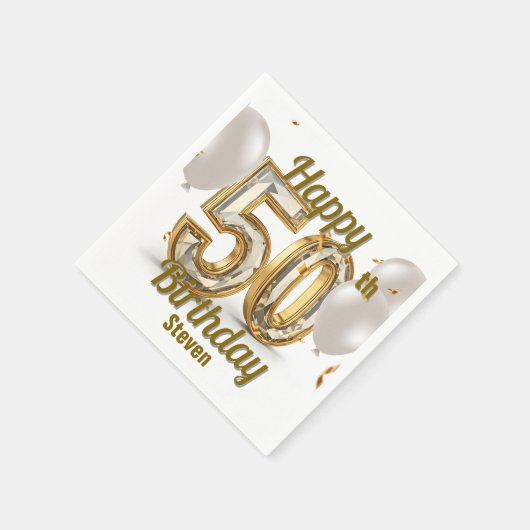 きらめくラグジュアリーゴールデンエレガンス50誕生日 スタンダードカクテルナプキン (角)