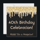 きらめくラテ、金ゴールドグリッタードリップ40th Birthday 招待状<br><div class="desc">驚祝きの誕生日パーティとエレガントこの滴り落ちたラテきらめく – ブラウンと金ゴールドグリッター。</div>