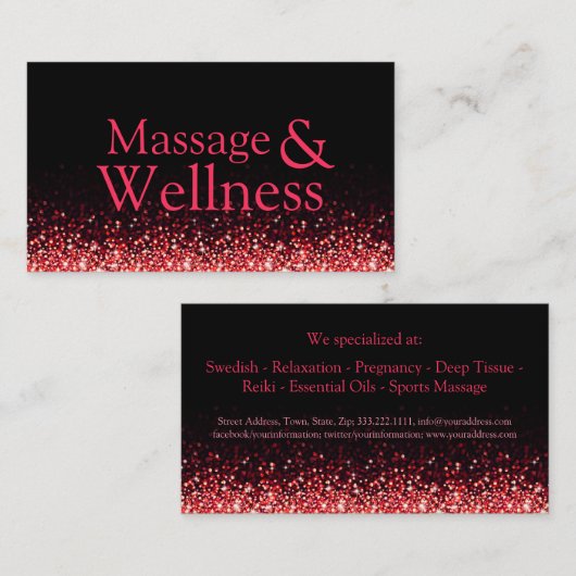 きらめくレッドマッサージセラピスト体ウェルネス 名刺 (正面/裏面)