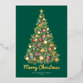 きらめくレトロクリスマスツリー非写真 箔シーズンカード (正面)