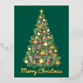 きらめくレトロクリスマスツリー非写真 箔シーズンポストカード (正面)