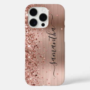 きらめくローズゴールドのメタリックな女の子のシグネチャー iPhone 16 PROケース