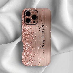 きらめくローズゴールドのメタリックな女の子のシグネチャー iPhone 16 PRO MAXケース