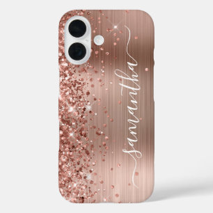 きらめくローズゴールドのメタリックな女の子らしいサイン iPhone 16ケース