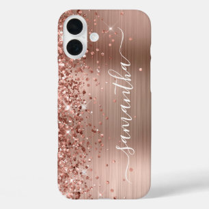 きらめくローズゴールドのメタリックな女の子らしいサイン iPhone 16 PLUSケース