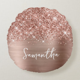 きらめくローズゴールドの華やかなスクリプトネーム ラウンドクッション