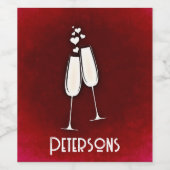 きらめくワイングラスとハート ワインラベル (シングルラベル)