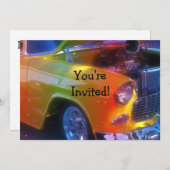 きらめくヴィンテージカーリタイアメント誕生日 招待状 (正面/裏面)