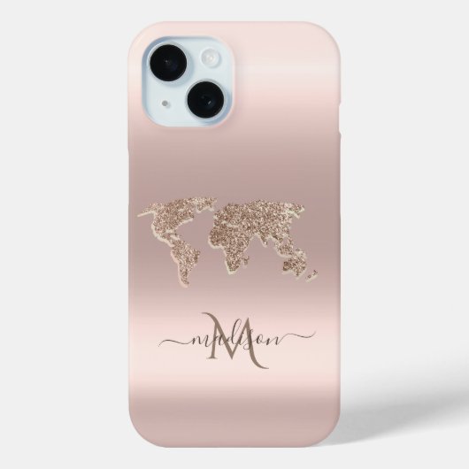 きらめく世界地図 トラベル ローズゴールド モノグラム Case-Mate iPhoneケース (裏面)