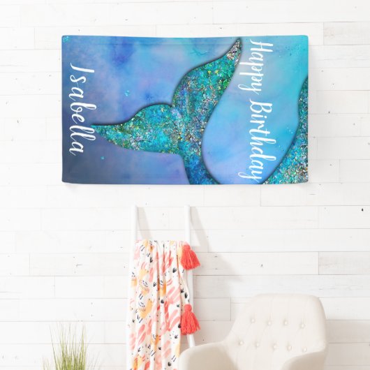 きらめく人魚のひれの尾誕生会の旗 横断幕 (インサイチュ)