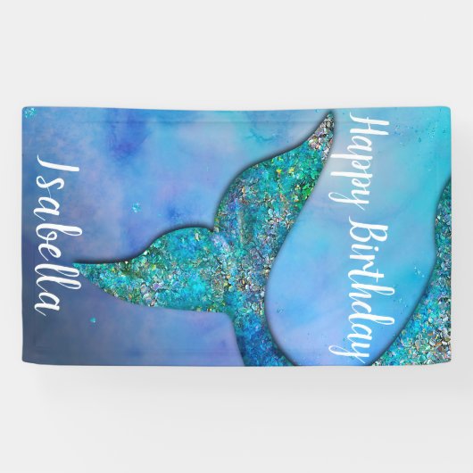 きらめく人魚のひれの尾誕生会の旗 横断幕 (横)