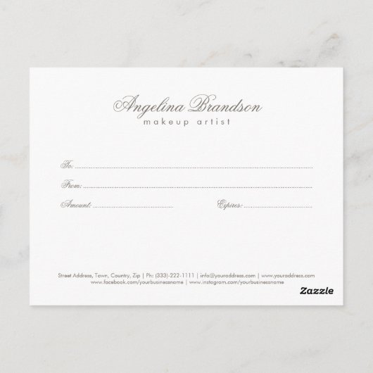 きらめく光のグリッターグレーのギフト証明書 ポストカード (裏面)