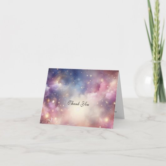 きらめく天の星塵の空結婚の サンキューカード (正面)