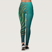 きらめく孔雀の羽をティール（緑がかった色）とエメラルド レギンス (裏面)