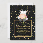 きらめく小さな星かわいい牛の赤ちゃんシャワー 招待状 (正面)