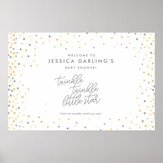 きらめく小さな星のシャワー歓迎サイン ポスター (正面)