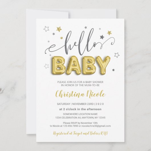 きらめく小さな星のジェンダーが赤ちゃんのシャワーを明らかにする 招待状 (正面)