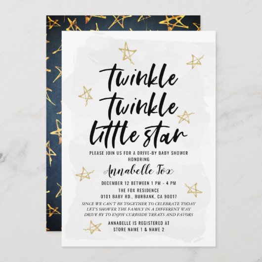 きらめく小さな星のドライブバイベビーシャワー 招待状 (正面/裏面)