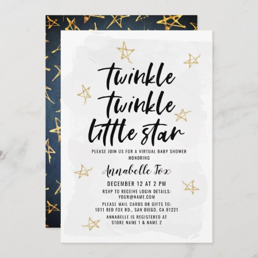 きらめく小さな星の仮想赤ちゃんシャワー 招待状 (正面/裏面)