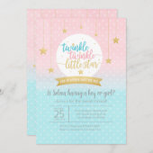 きらめく小さな星の性別シャワーを明らかにする 招待状 (正面/裏面)
