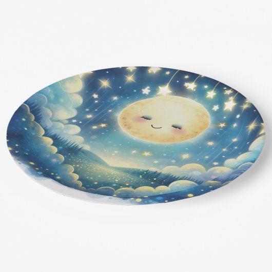 きらめく小さな星の水の色ベビーシャワー ペーパープレート (アングル)