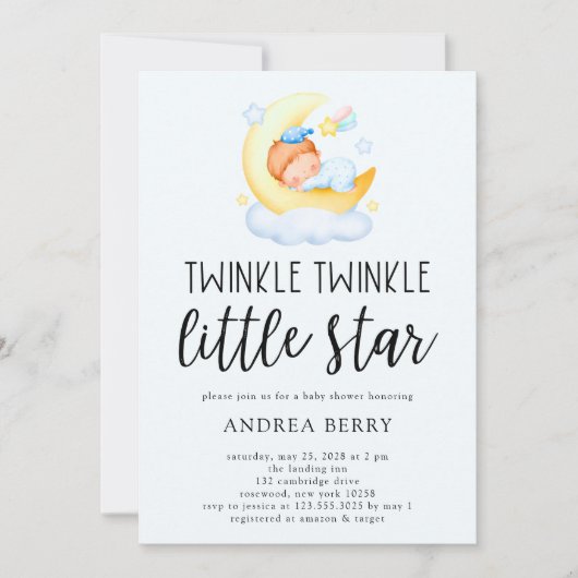 きらめく小さな星の眠っている赤ちゃんシャワー 招待状 (正面)