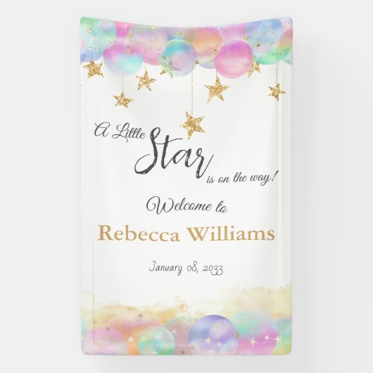 きらめく小さな星の虹の泡ベビーシャワー 横断幕 (縦)