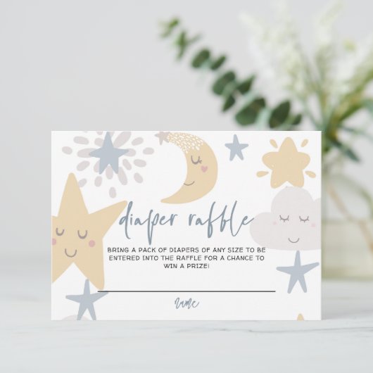 きらめく小さな星の赤ちゃんシャワーおむつラッフル エンクロージャーカード (スタンド正面)
