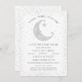 きらめく小さな星の赤ちゃんシャワーシルバー 招待状 (正面/裏面)