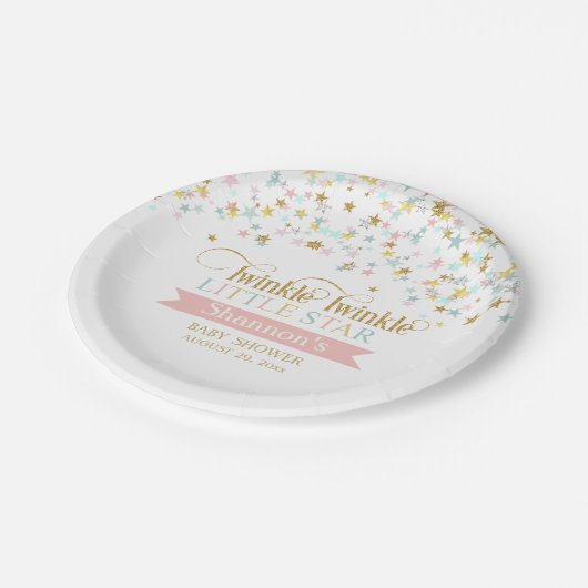 きらめく小さな星の赤ちゃんシャワー任意の色 ペーパープレート (アングル)