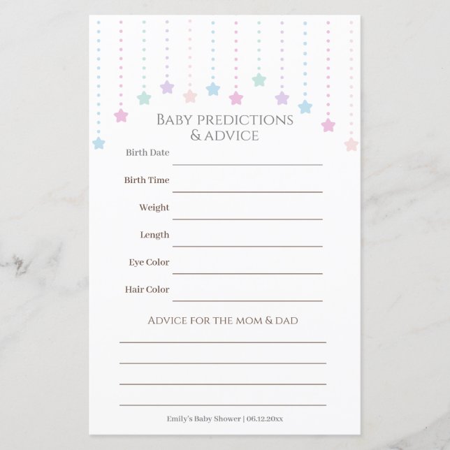 きらめく小さな星の赤ちゃんシャワー推測ゲーム (正面)