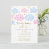 きらめく小さな星の雲ピンクの青のジェンダーの明け 招待状 (スタンド正面)