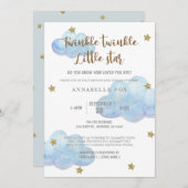 きらめく小さな星の青い水の色の赤ちゃんシャワー 招待状 (正面/裏面)