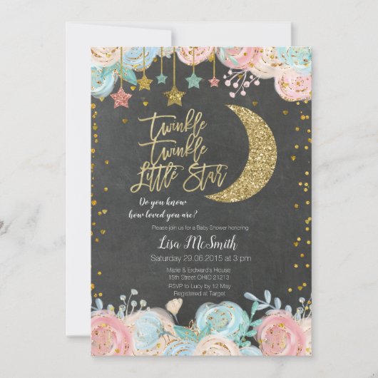 きらめく小さな星ツインベビーシャワー 招待状 (正面)