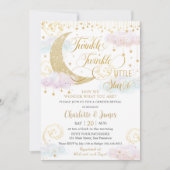 きらめく小さな星ピンクの性別シャワーを明らかにする 招待状 (正面)