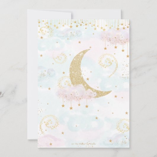 きらめく小さな星ピンクの性別シャワーを明らかにする 招待状 (裏面)