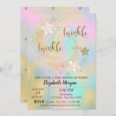 きらめく小さな星ホログラフィックベビーシャワー 招待状 (正面/裏面)