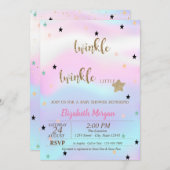 きらめく小さな星ホログラフィックベビーシャワー 招待状 (正面/裏面)