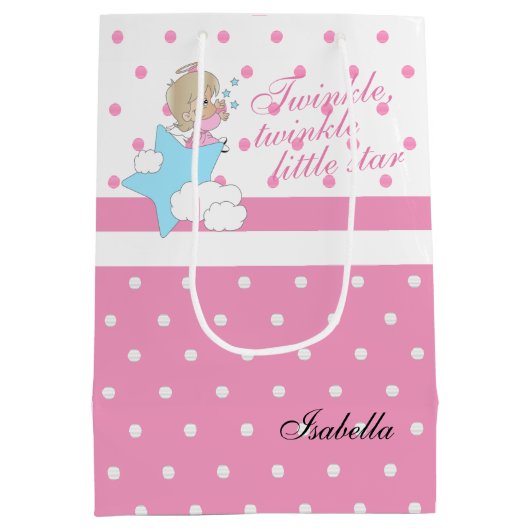 きらめく小さな星 – ピンク ミディアムペーパーバッグ (裏面)