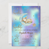 きらめく小さな羊の星ホログラフィックベビーシャワー 招待状 (正面)