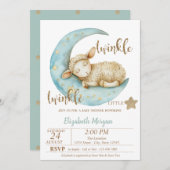 きらめく小さな羊の赤ちゃんシャワー 招待状 (正面/裏面)