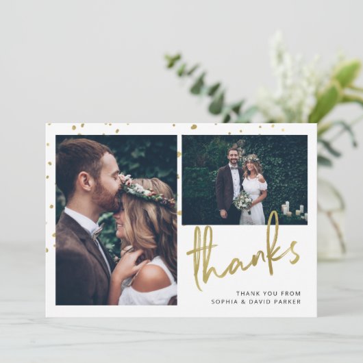 きらめく感謝してい| 2枚の写結婚真 サンキューカード (スタンド正面)