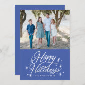 きらめく手レターハッピーホリデーズフォトブルー シーズンカード (正面/裏面)