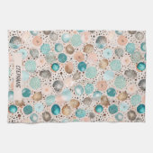 きらめく抽象芸術ドットパターンターコイズ、ピンク キッチンタオル (横)